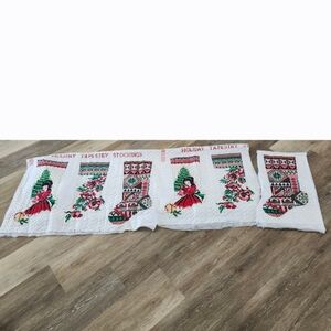 Vintage Springs Industries Christmas Tapestry Quilted DIY Stockings 6 Total